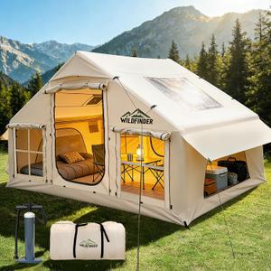 Inflatable Tent with Skylight, Quick Setup Blow Up Tents with Pump, Hot Tent with Stove Jack, Waterproof Oxford Inflatable House for Camping, Air Glamping Tents for Camping Adult, 4-6p
