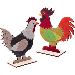 2 x 2pcs Easter Chicken Decoration for Home Farmhouse Rooster Decor Chicken Party Decoration Wooden Sign Wood Cutout Ornament Hen Craft Table Kitchen Garden Tiered Tray