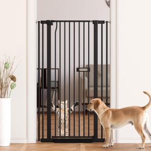 55.1" Extra Tall Cat Gate for Stairs, 26.1-29.7" Wide66.5-75.5cm Auto Close Cat Gate Indoor for Doorway/Hallways/Kitchen, No Drilling High Pressure Mounted, 1.37" Narrow Bar Spacing, Black