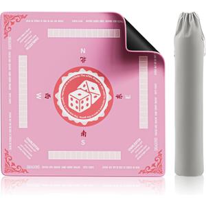 Mahjong Mat Table Cover 32x32 Inch Large American Mahjong Game with Game Rules, Travel Poker Playing Mats Portable Cloth Bag for 2025 Mahjongg Jongg Fans, Poker, Board Games and Dominoes(Pink)