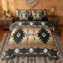 Erosebridal Boys Western Aztec Comforter Set 7 Pcs, Native Tribal Ethnic Bedding Set King Farmhouse Boho Geometric Sheet Sets Southwestern Ethnic American Native Bed in A Bag for Adult, Brown Black
