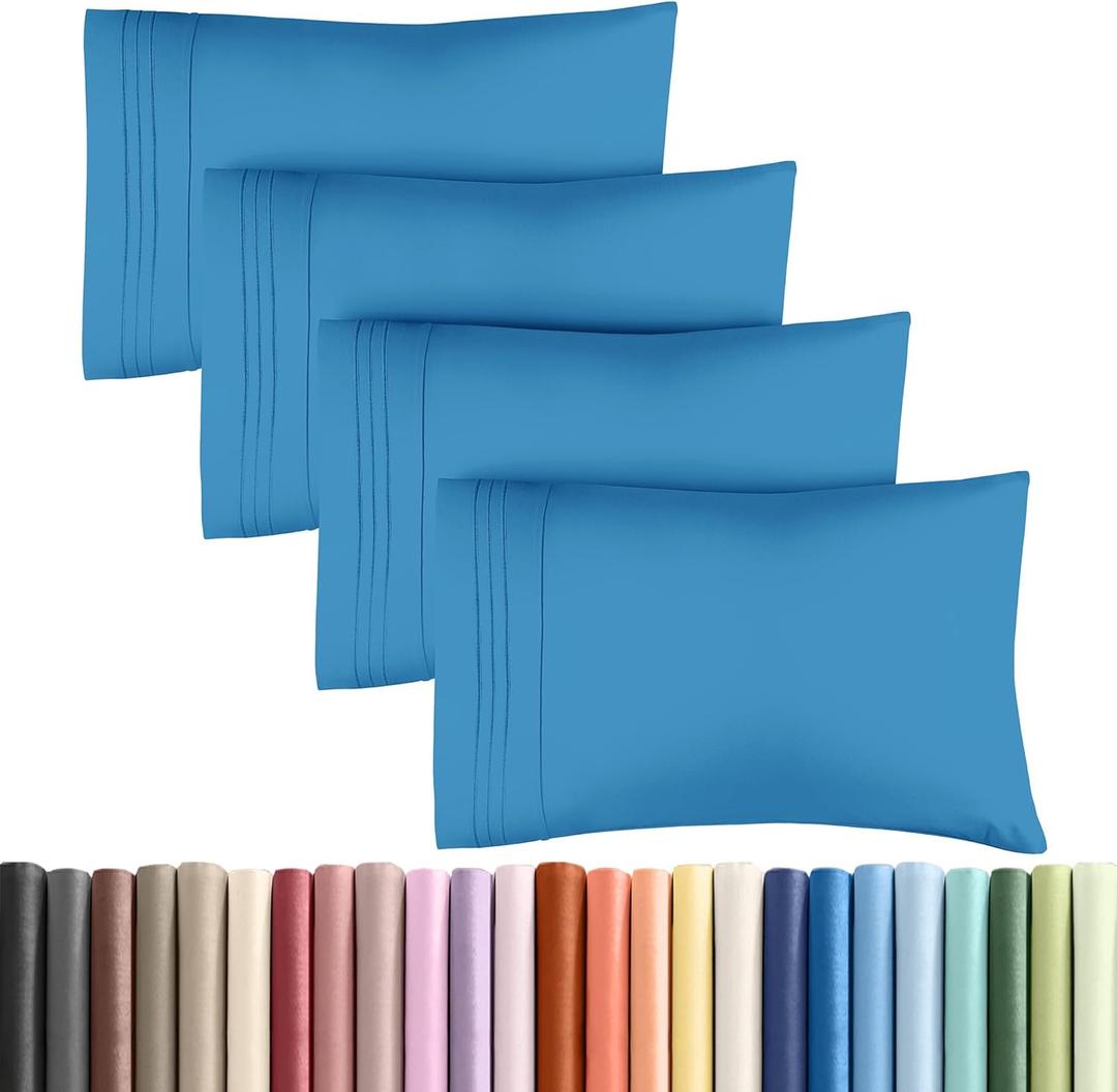 King Pillow Cases Set of 4 - Ultra Soft Hotel Quality Pillowcase Covers - Comfy, Cozy & Wrinkle Free - Shrinkage, Stain & Fade Resistant - Machine Washable Pillow Protectors - 4 Piece Set - Denim Blue