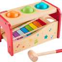 Fisher-Price Wood Toddler Toy Pound & Tap Bench Xylophone, 6-Piece Wooden Musical Activity for Preschool Kids Ages 18+ Months