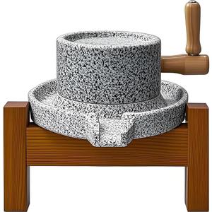 Granite Stone Disk Grain Mill for Home - Small Manual Countertop Wheat & Flour Grinder with Wooden Stand & Stainless Steel Crank | For Bread, Tortillas, Spices | Effortless Cleaning & Tool-Free Setup