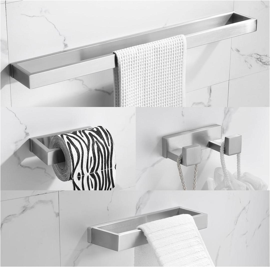 Brushed Bathroom Hardware Accessories Set 4 Pieces Brushed Nickel Towel Bar Set, 23.6 Inch Towel Rack Set SUS304 Stainless Steel Bathroom Set,Wall Mounted