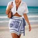 Womens Floral Wrap Mini Skirt High Waist A Line Beach Cover Up Boho (White, XL)