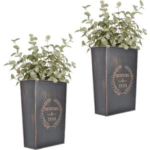 LESEN Rustic Metal Wall Planter Country Home Hanging Wall Vase Pocket for Plants or Flower Indoor or Outdoor Farmhouse Wall Decor,Set of 2 (Vintage Black)