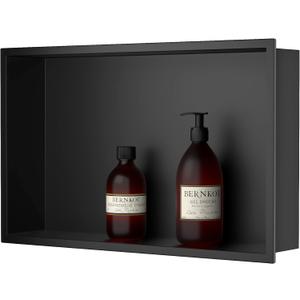 Stainless Steel Shower Niche 20" X 12" Matte Black No Tile Needed Niche Shower Recessed Wall Horizontal Niches for Bathroom Storage Over Mount Installation