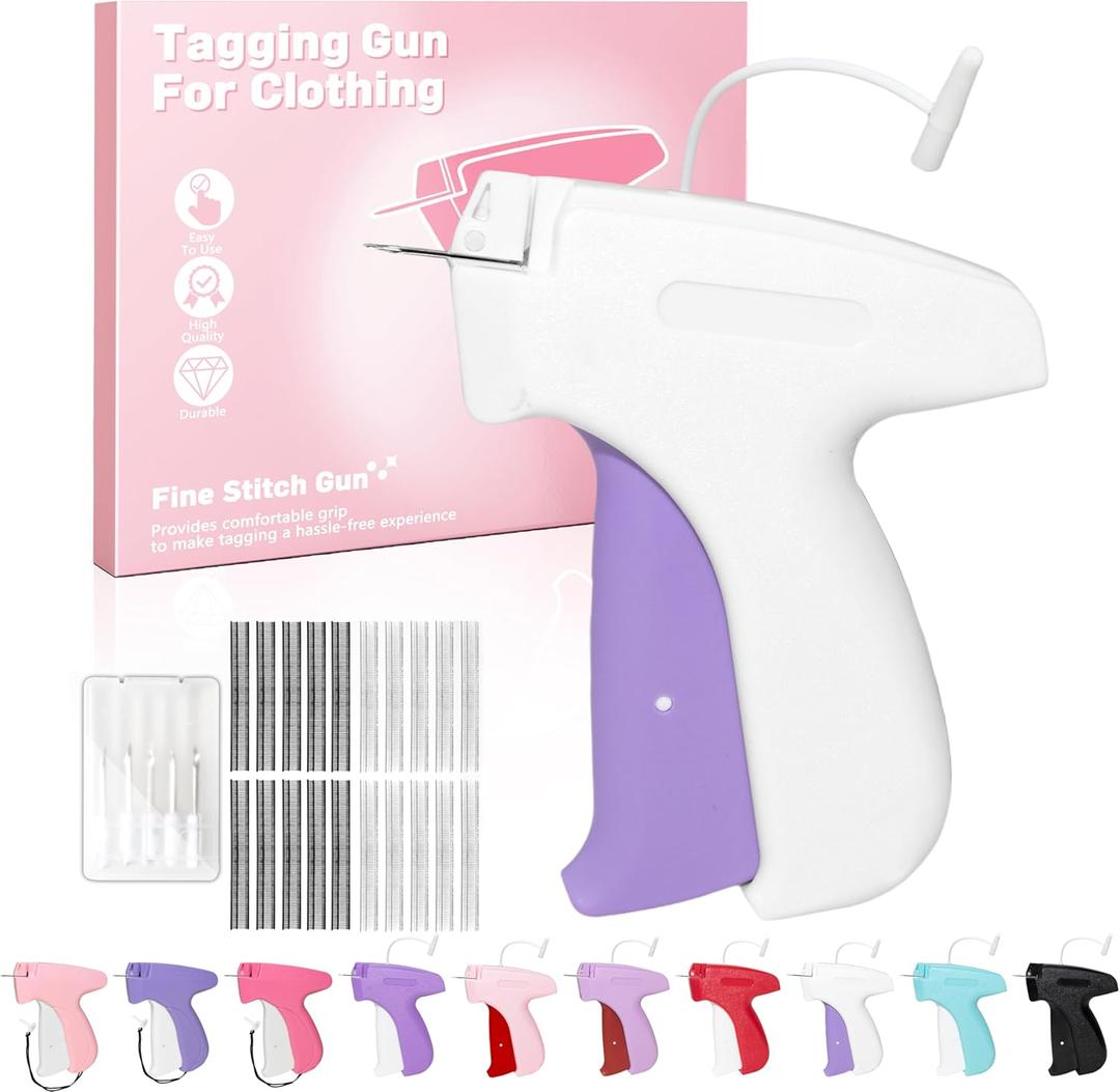 Stitch Tag Gun for Clothes,Mini Stitch Gun No-Sew,Price Tagging Gun,Handheld Hem Gun for Clothing,Fabric Stapler,Quick Sticky Fixer,Temporary Sewing Gun,6 Needle,2000 Fasteners-White Purple