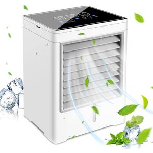Portable Air Conditioners, USB Personal Mini Air Conditioner with 3-Speed, Evaporative Air Cooler with Touch Screen, Portable Ac Unit Fan for Room, Tent, Bedroom, Car, RV, and Camping