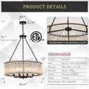 CATINER Modern Drum Chandelier 24.4" Black Crystal Glass Chandeliers 8-Light Luxury Ceiling Pendant Lighting Fixture for Dining Room Foyer Living Room Bedroom, Large Drum 24.4