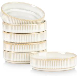 famiware Star Soy Sauce Dish Ceramic Dipping Bowls Set of 6, 4 oz Individual Dip Sauce Cups/Bowls/Dishes/Plates, Small Serving Bowl for Side Dishes, Dessert, Ice Cream, Condiments - Cappuccino White