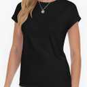 YOGINGO Short Sleeve Shirts for Women Crew Neck Tee - Fashion Summer Spring Cap Sleeve Tops for Women L 2Pack