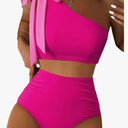 Herseas Women's One Bow Shoulder Bikini Sets 2 Piece Ruched Swimsuit Elegant Bathing Suit Size S