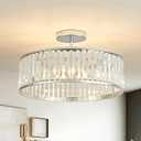 OKELI 19.7" Modern Crystal Chandeliers Semi Flush Mount Ceiling Light, Large Round Crystal Chandelier Ceiling Lights Fixture for Hallway Bedroom Living Room E12*6,Chrome, 19.7" x 15.7"