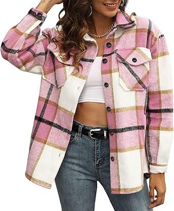 Shackets for Women Plaid Flannel Shirts Fall Winter Jackets Cute Tops Trendy Western Cowgirl Outfits Teen Girls Coats, L