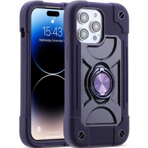MARKILL Compatible with iPhone 14 Pro Case 6.1 Inch with Built-in Ring Stand, Military Grade Drop Protection Full Body Rugged Heavy Duty Case 3 in 1 Protective Durable Cover. (Deep Purple)