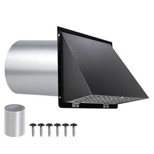 4 Inch Dryer Vent Cover Outside, Dryer Vent Cover Outdoor Wall Vent Hood Dryer Exhaust Vent Cap, Hooded Wall Vent with Screen & Damper, Wall Mount Extractor Vent for Dryer Duct AC, Galvanized Steel, Black