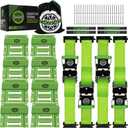 Heavy Duty Wheel Chock Tie Down Straps Set (4PK) - 4,400lb Max Break Strength, (2) 2" x 8' Trailer Tire Straps with (8) Wheel Chocks for ATV, UTV or Tractors