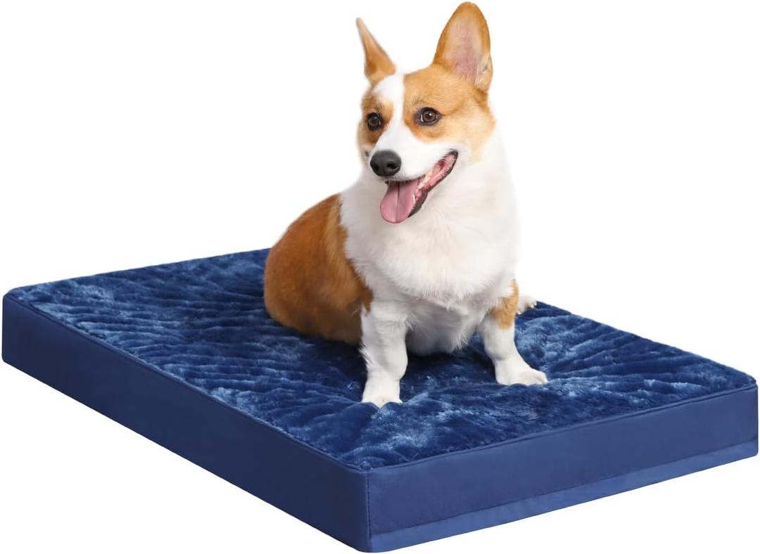 KSIIA Orthopedic Dog Crate Bed Waterproof Dog beds for Medium Dogs Deluxe Plush Washable Pet Mat with Egg Crate Foam & Removable Cover, 29 x 18 Inch, Blue