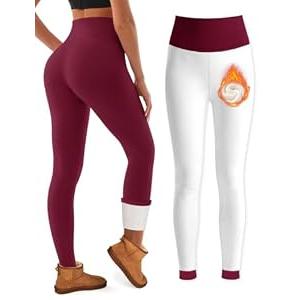 Bluemaple Fleece Lined Leggings Women High Waisted Tummy Control Thermal Warm Workout Hiking Yoga Pants for Cold Winter, Burgundy Medium