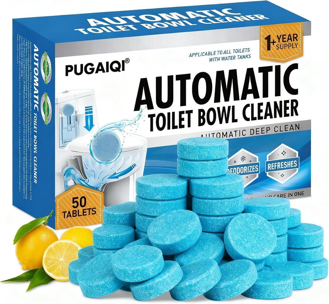 Automatic Toilet Bowl Cleaner Tablets, Blue, Septic Safe Hard Water Stain and Odor Remover, 50 CountEffervescent Stain & Odor Remover BathroomEffervescent Stain Odor Remover Works with Toilets