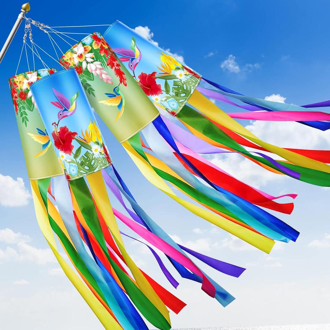 Newwiee 4 Pcs Wind Socks for Outside Heavy Duty 40 Inches Decorative Spring Summer 4th of July Hummingbird Windsock with Streamers Hanging Decor for Wall Tree Front Patio Lawn Garden