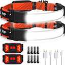 Adelante Rechargeable LED Headlamp 2 Pack, 1000LM 230° Wide Beam Head Lamp
Red rear light, USB-C charge, 4–10 hr runtime, water-resistant, power display, 8 hard hat clips for running, camping and work