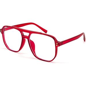 FEISEDY Blue Light Blocking Glasses Fake Nerd Clear Square Computer Lightweight Pilot Glasses Frame Oversized B2866 (Transparent Red Frame)