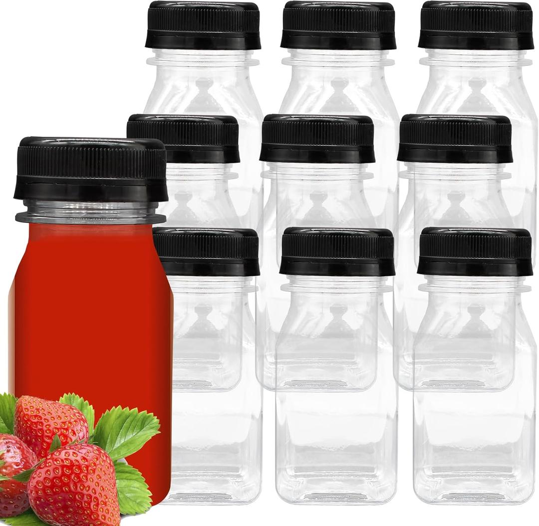 10 PCS 4 oz Plastic Juice Bottles Empty Clear Milk Bottles with Lids, Beverage Containers for Juice, Milk and Other Drink