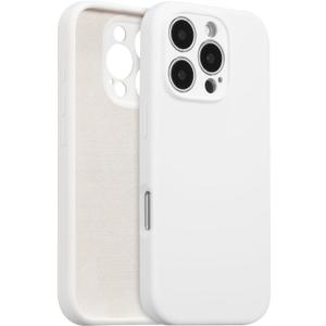 for iPhone 16 Pro Case Silicone,with [Full Camera Protection][Soft Anti-Scratch Microfiber Lining],Liquid Silicone Ultra Slim Shockproof Phone Case for Men Women Girls-White