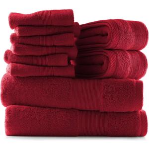 Hearth & Harbor Bath Towels for Bathroom - 100% Ring Spun Cotton Luxury Bathroom Towels - Ultra Soft & Highly Absorbent, Bath Towels Set of 10 - Burgundy Red