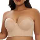 SEA BBOT Women Longline Strapless Bra Full Coverage Corset Bra Hide Back Fat (34C, Dark Beige)