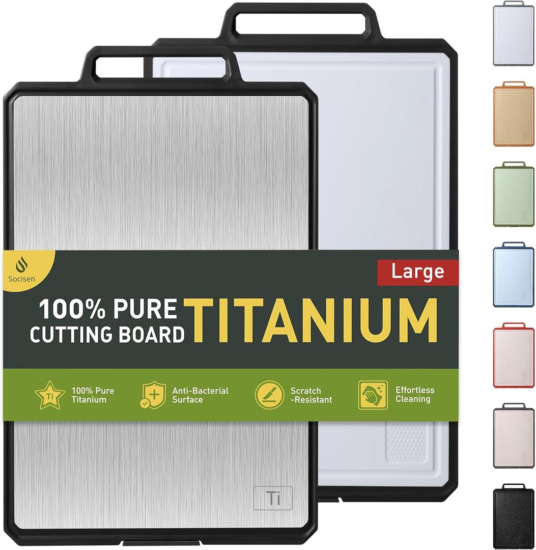 Titanium Cutting Boards for Kitchen Chopping Board with Handle Large Big Small Kitchen Meat Butcher Block Double Sided Pure Titanium and Wheat Straw PP Not Wood Bamboo Plastic Teak Black/White