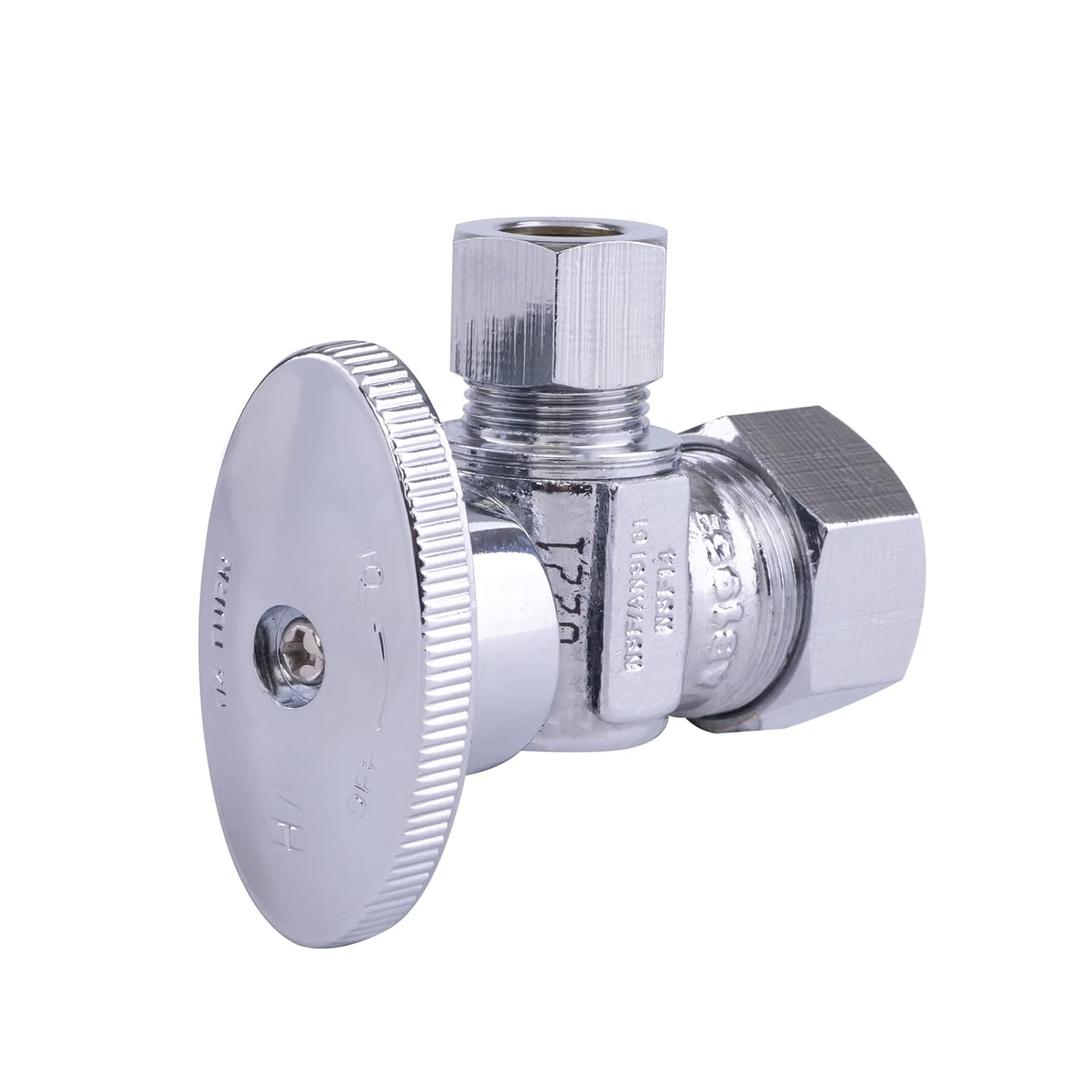 Hausen 1/2-inch Nominal Compression Inlet x 3/8-inch O.D. Compression Outlet 1/4-Turn Angle Water Stop, 1-Pack