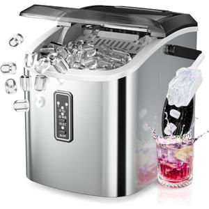 EUHOMY Ice Maker Countertop, 9 Cubes Ready in 6 Mins, 26lbs/24H, Self-Cleaning, Portable Ice Maker Machine with Carry Handle, Basket and Scoop, 2 Sizes of Bullet Ice for Home, Kitchen, Office