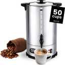Commercial Coffee Maker 50-Cup Large Coffee Urn with Percolator Coffee Pot Electric 8L Stainless Steel Fast Brew Hot Water Dispenser for Tea Catering Events Home Office Easy Cleaning (Silver)