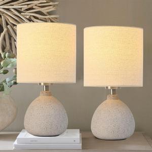Earth Brown Rustic Ceramic Table Lamp Set of 2, Small Table Lamp Farmhouse Rustic Lamp Set Bedside Table Lamps for Bedroom Nightstand Side Table Lamps for Living Room, 13.7IN
