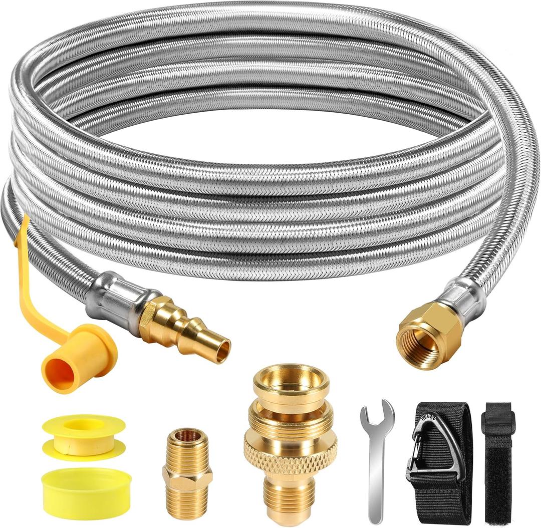 NQN Propane Hose, 12FT Stainless Steel Quick Connect Hose for RV, 1/ 4'' Quick Disconnect Connect for RV to Gas Grill, Compatible with 1 LB Portable Appliance to RV 1/ 4" Female Quick Disconnect