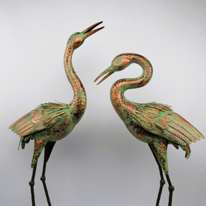 Garden Crane Statues, Heron Sculptures for Outdoor, Decor Metal Bird, Patina Garden Art Lawn Ornaments