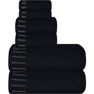 Ultra Soft 6 Pack Cotton Towel Set, Contains 2 Bath Towels 28x55 inch, 2 Hand Towels 16x24 inch & 2 Wash Coths 12x12 inch, Ideal Everyday use, Compact & Lightweight - Black