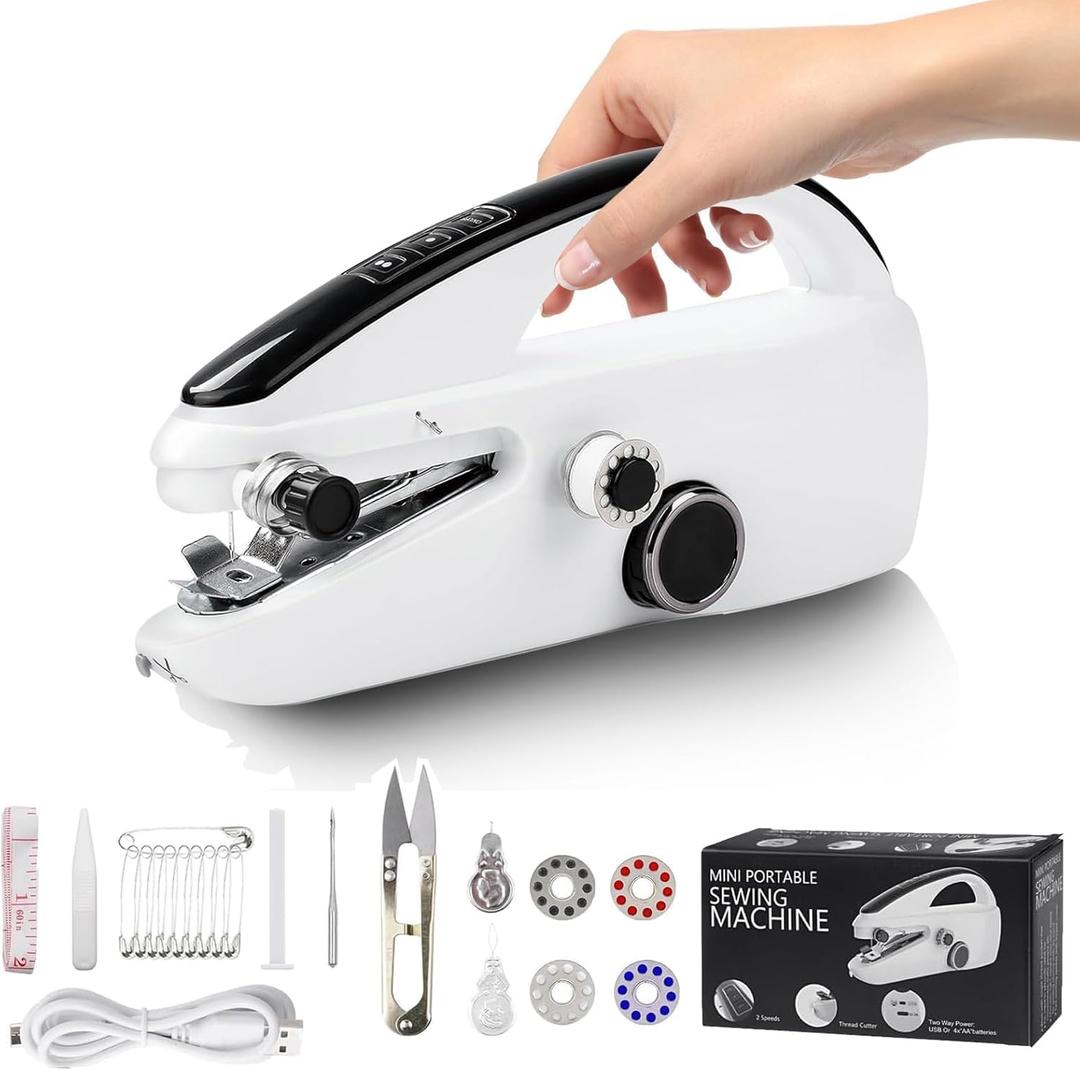 Handheld Sewing Machine Cordless  Portable Mini Handheld Sewer, Pocket Sewing Machine for Quick Repairs, Handy Stitch, Travel Stitch Sew Quick, Home & DIY Fabric (White)