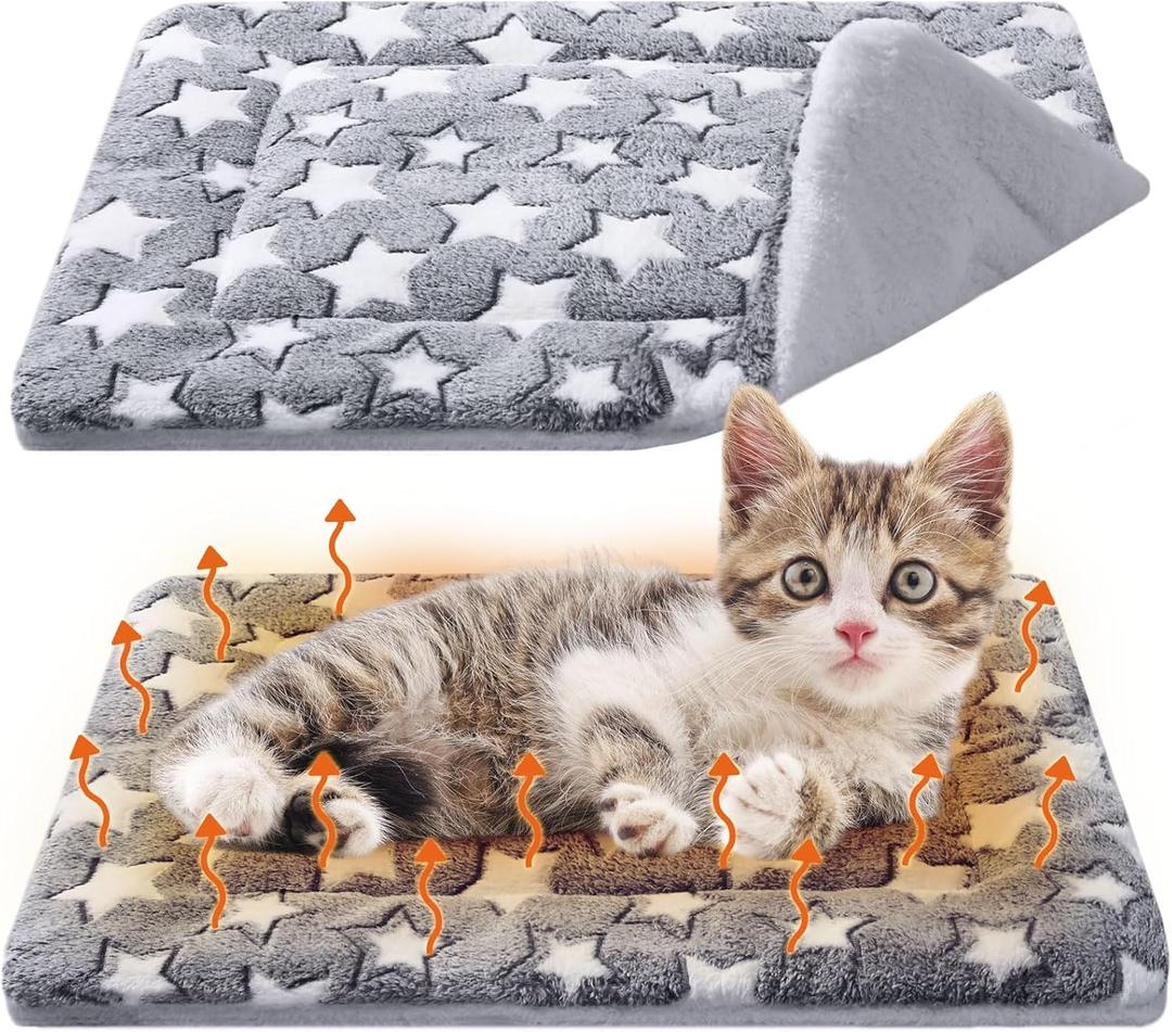 VitalCozy 2 Pack Self Warming Cat Mat Self Heating Pad Bed Reversible Machine Washable Reflects Body Heat Warm Thermal Pet Pad Crate Blanket for Feral and Indoor Cat(Star,21" X 14") (Grey)