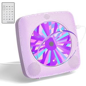 CD Player with Speakers CD Players for Home: Desktop Wall CD Player Bluetooth Portable Kegaudio with Dust Cover FM Radio USB AUX Jack Remote Control (Purple)