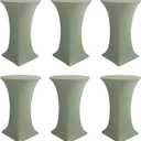 Cocktail Table Covers-Spandex Round High Top Table Cloths 6 Pack 32x43 Inch-Sage Stretch Fitted Bar Tall Tablecloth for Pub Bistro Highboy Party Event Banquet Height Folding Satnding Tables
