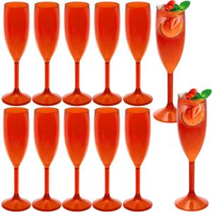 12 Pcs Champagne Flutes 5.4OZ Plastic Champagne Glasses Wine Glasses Plastic Goblets for Parties Mimosa Bar Glasses Stemmed Drinking Cups for Wedding Celebration Christmas Birthday Bride (Clear Red)