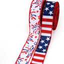 LaRibbons Patriotic Ribbon Wired 2 Rolls 1.5 Inch x 20 Yards TTL, Red White Blue Fireworks & American Flag Ribbon for 4th of July, 250th Anniversary, Independence Day Wreath Gift Wrapping Crafts