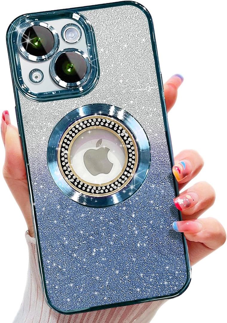 Misscase for iPhone 15 Magnetic Case Compatible with MagSafe,Full Protection Slim Shockproof Anti-Scratch Glitter Case with Camera Lens Protector Logo View Dust-Proof Net for Women Blue