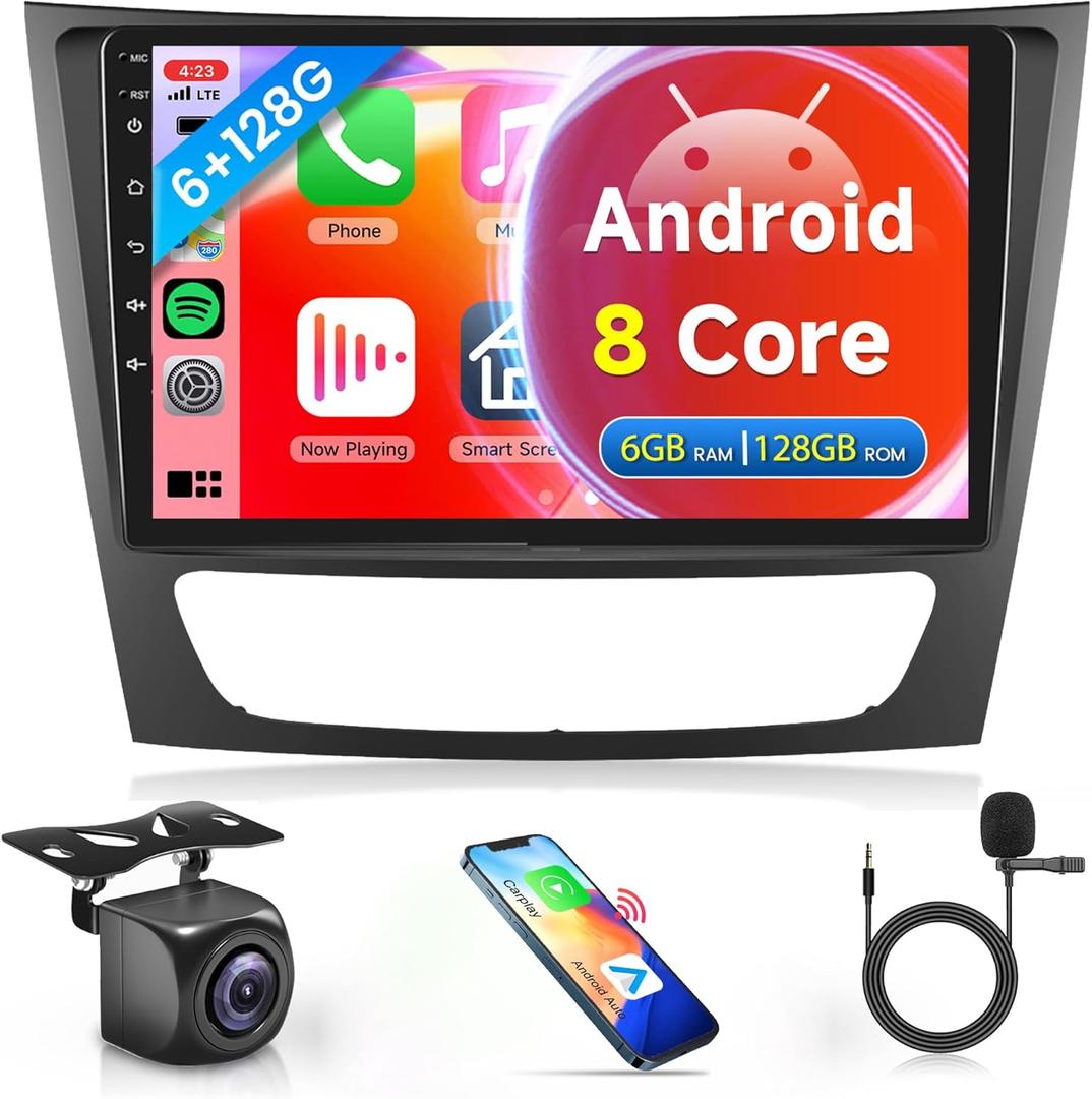8 Core 6G+128G Android Stereo Radio Carplay for Mercedes Benz E Class W211 E200 CLS E320 E500 E350 W219 2002-2010, Rimoody 9 Inch Touchscreen GPS DSP-36 BT/FM/RDS59-UI Themes Camera