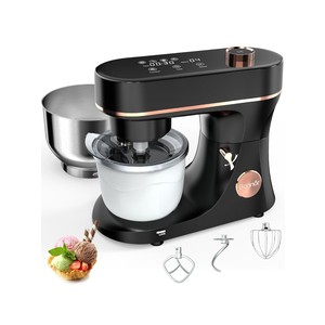 Stand Mixer Set, 6QT Kitchen Mixer with LED Touchscreen, 11-Speed Tilt-Head Mixer with Timer, 4 Preset Menus, Stainless Steel Bowl, Hook, Whisk, Beater,Plus 2QT Ice Cream Maker Attachment,Black